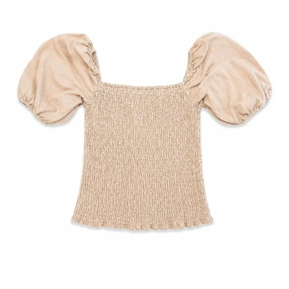 Abercrombie and Fitch Beige Puff Sleeve Blouse